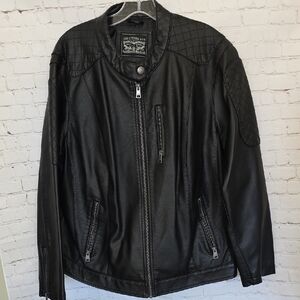 Levi’s Faux Leather Moto Racer Jacket Black Quilted Shoulder Size 2X